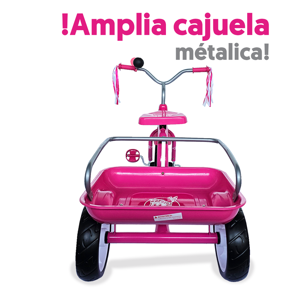 Triciclo Apache Clásico De Metal Con Cajuela Grande Rosa