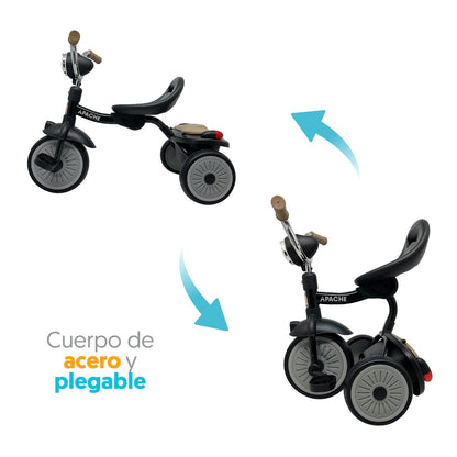 Apache Triciclo Plegable con luz y Sonido color negro