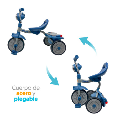 Apache Triciclo Plegable con luz y Sonido color azul
