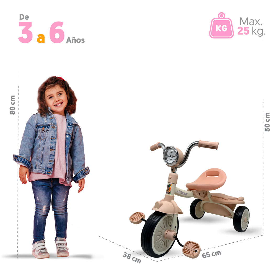 Apache Triciclo Plegable con luz y Sonido color rosa
