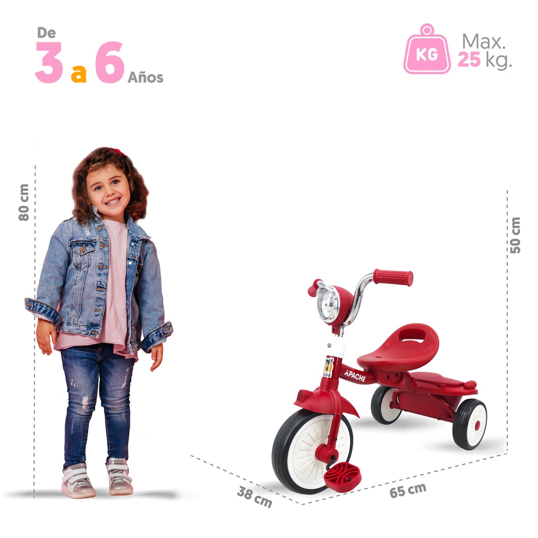 Apache Triciclo Plegable con luz y Sonido color rojo