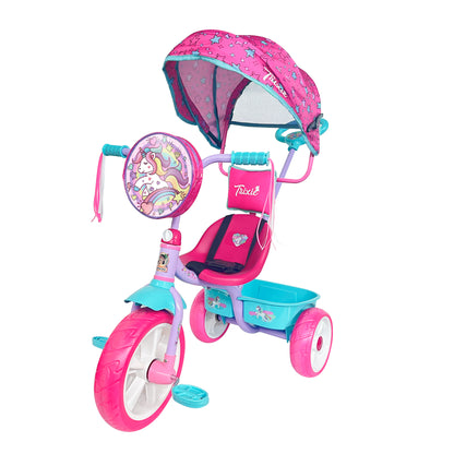 Triciclo Apache Trixie Unicornio Toldo, Barra Emp Y Bolsa